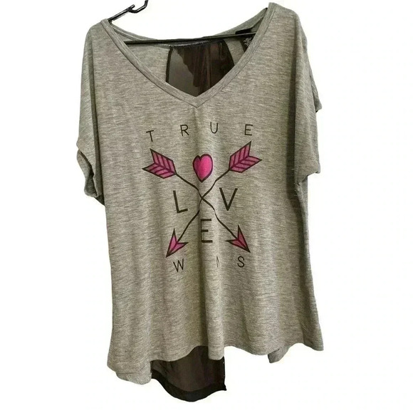 Grey True Loves Wins T-Shirt Torrid Size 0 Black Chiffon Back - Picture 2 of 3